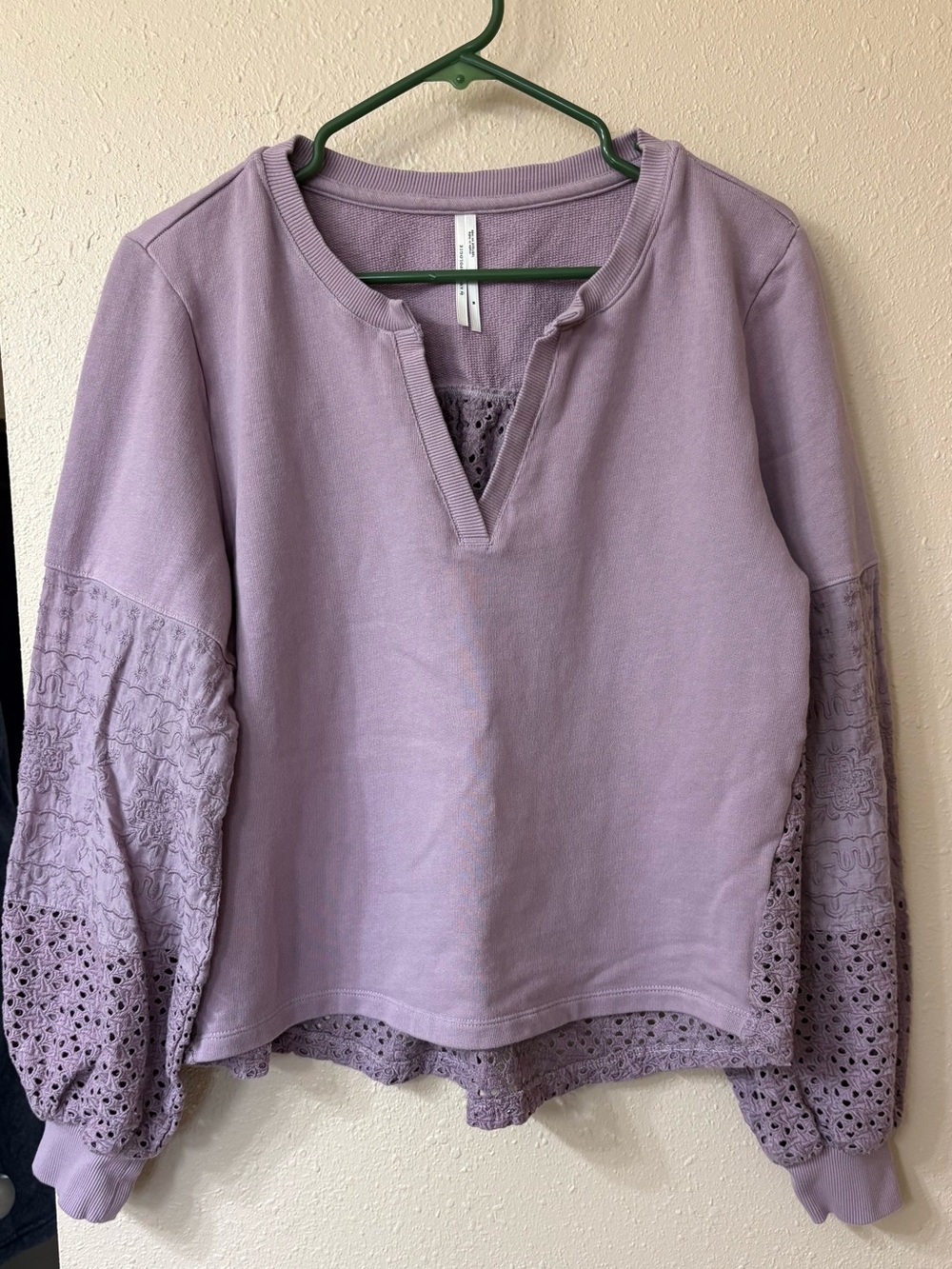 Anthropologie Lavender Eyelet-Sleeve Pullover